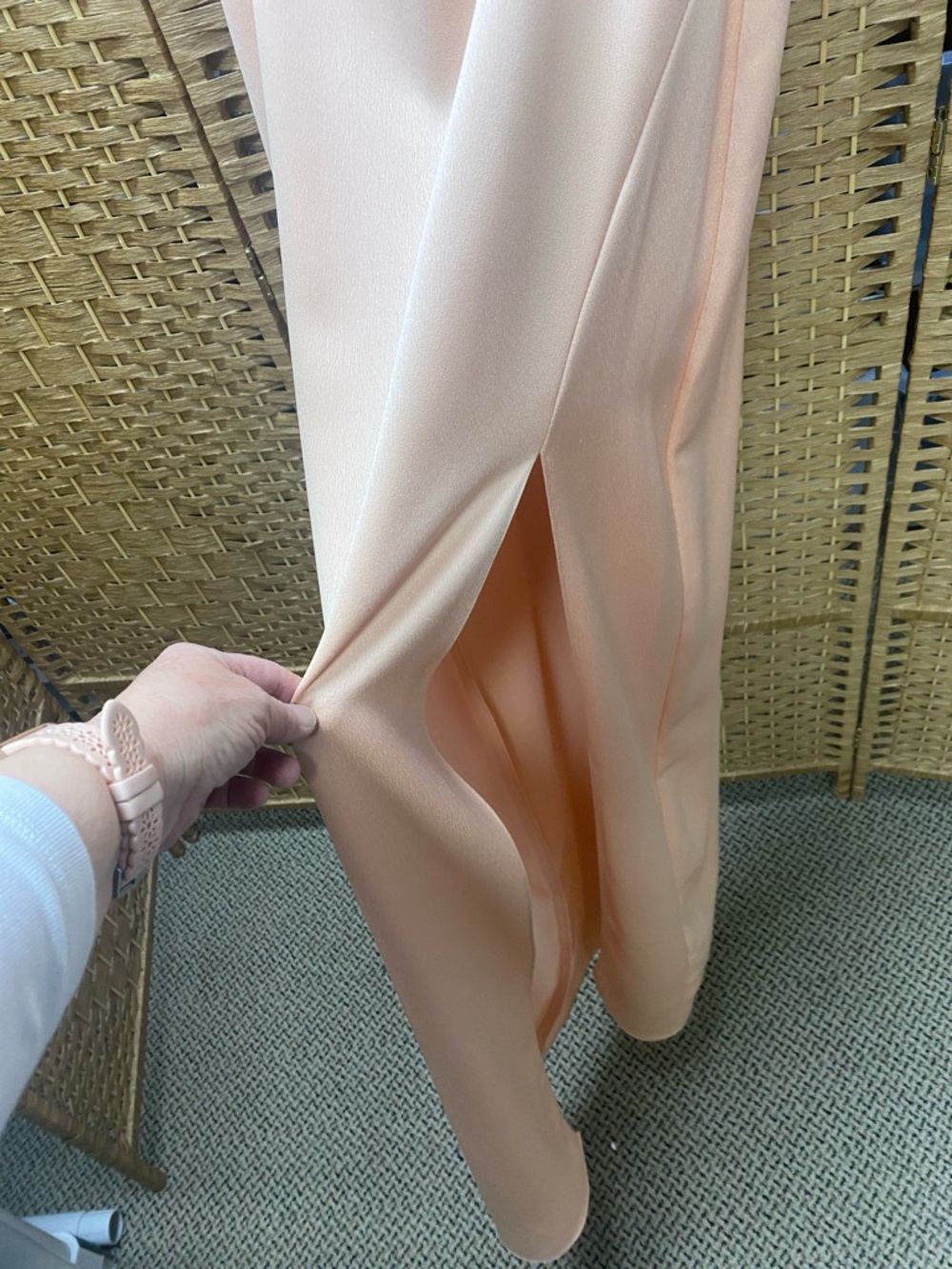 Jenny Yoo Peach Bellini Satin bridesmaid distress - Picture 5 of 11